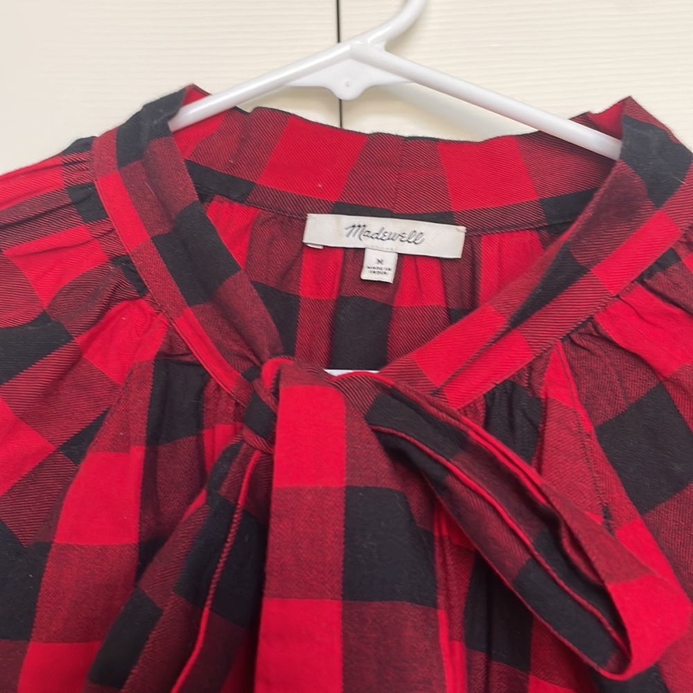 Madewell Tie-Neck Popover Shirt in Buffalo Check size medium - Picture 6 of 6